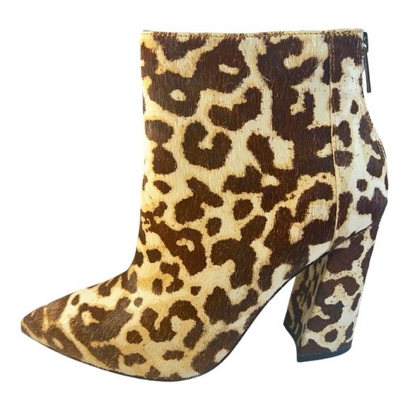 CHARLES DAVID Beige Brown Calf Fur Leopard Block Heel Bootie NEW WITH TAGS 6.5 - Picture 8 of 16
